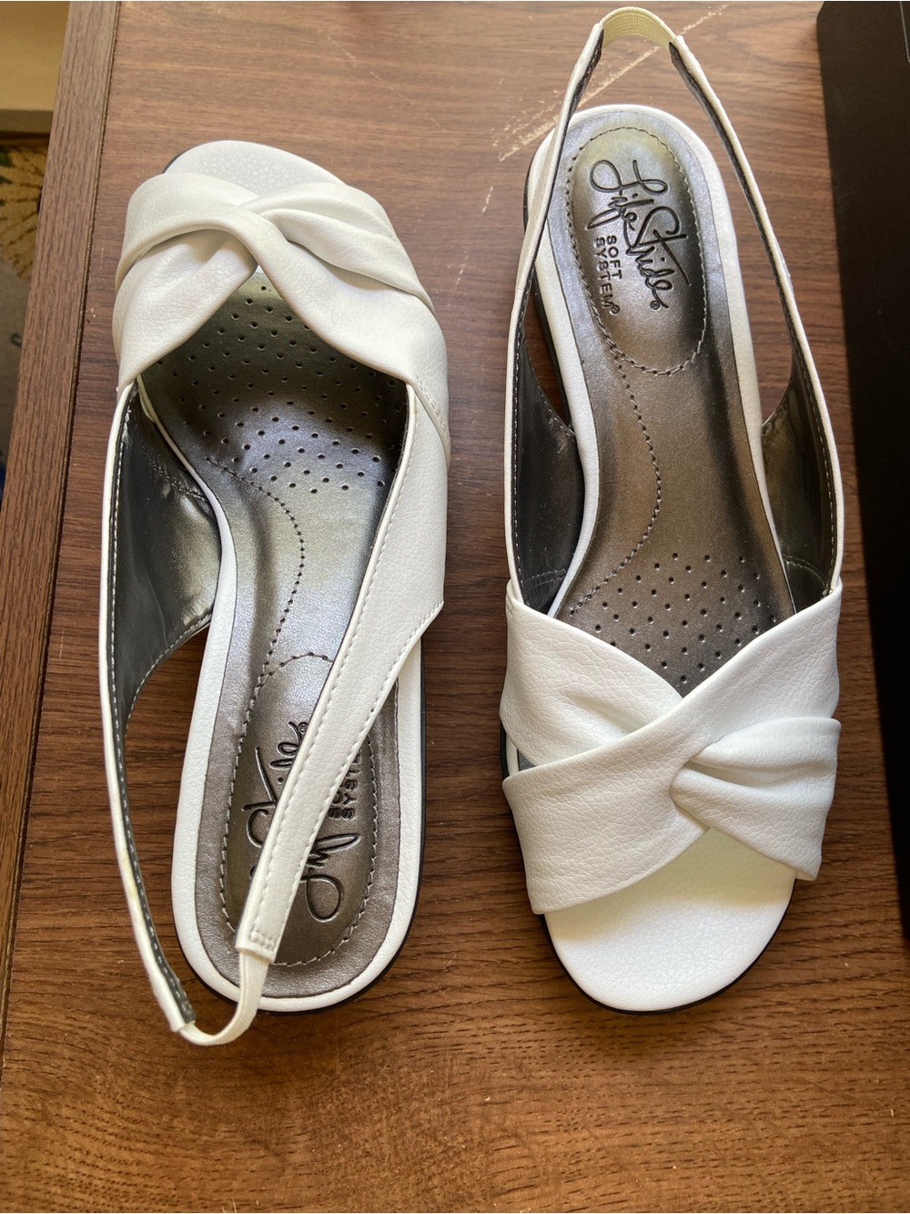 Life Stride White Knot Front Slingback Sandals
